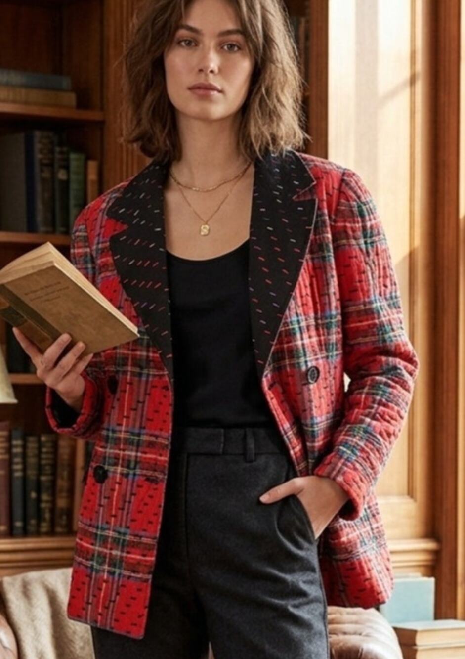 Adorable Handmade Plaid Double-faced Cloth Blazer Jacket